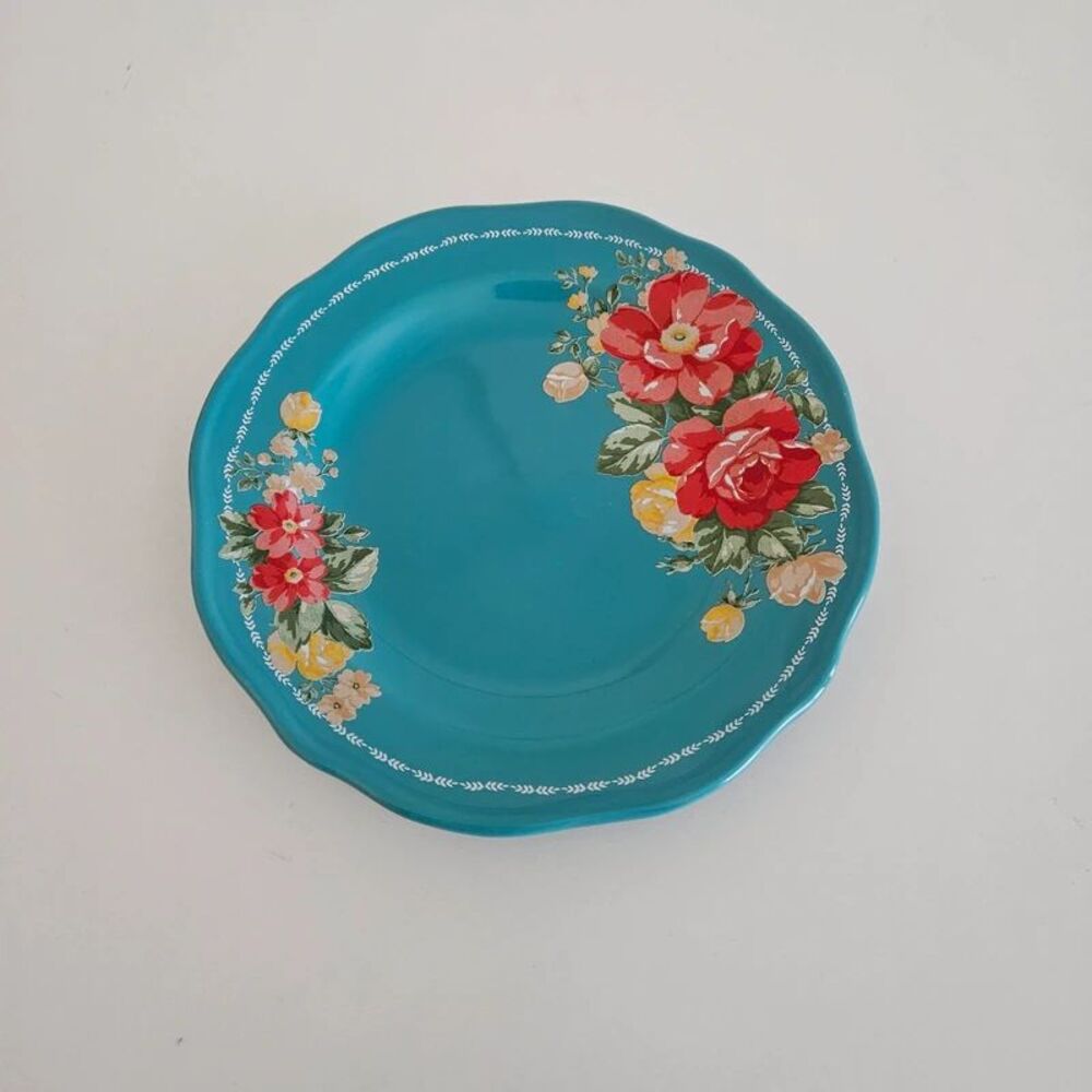 The Pioneer Woman Vintage Floral Teal Scalloped Salad Plate 8.5"